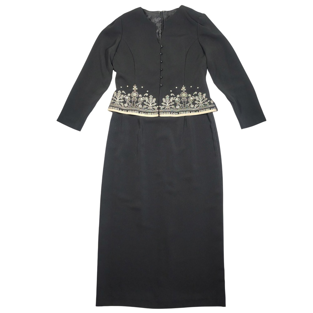 Julian Taylor Maxi‎ Dress Womens 10 Black Embroidered Mock Jacket Polyester